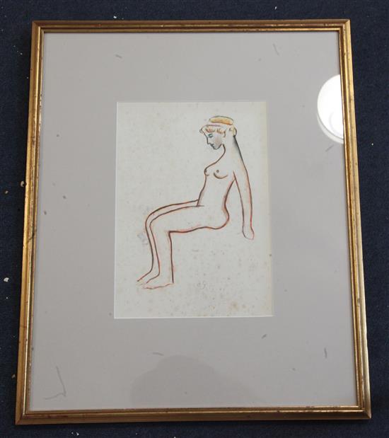 § Attributed to Duncan Grant (1885-1978) Seated female nude 10.25 x 7in.